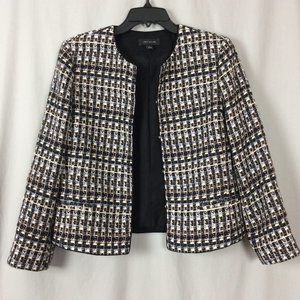 Ann Taylor Classic Plaid Tweed Open Front Blazer Jacket Dark Academia 6